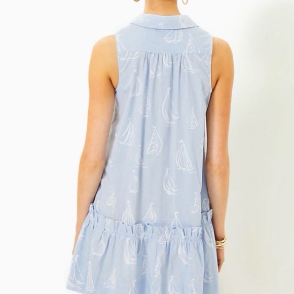 Lilly Pulitzer Blue and White Sailboat Tiered Sleeveless Dress - Picture 2 of 7